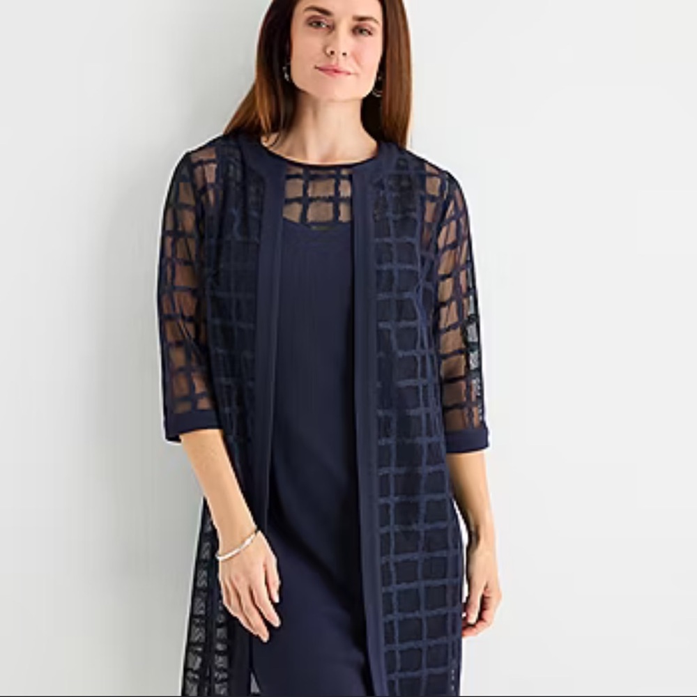 Maya Brooke Sheer Jacket Women 18 Navy Blue
